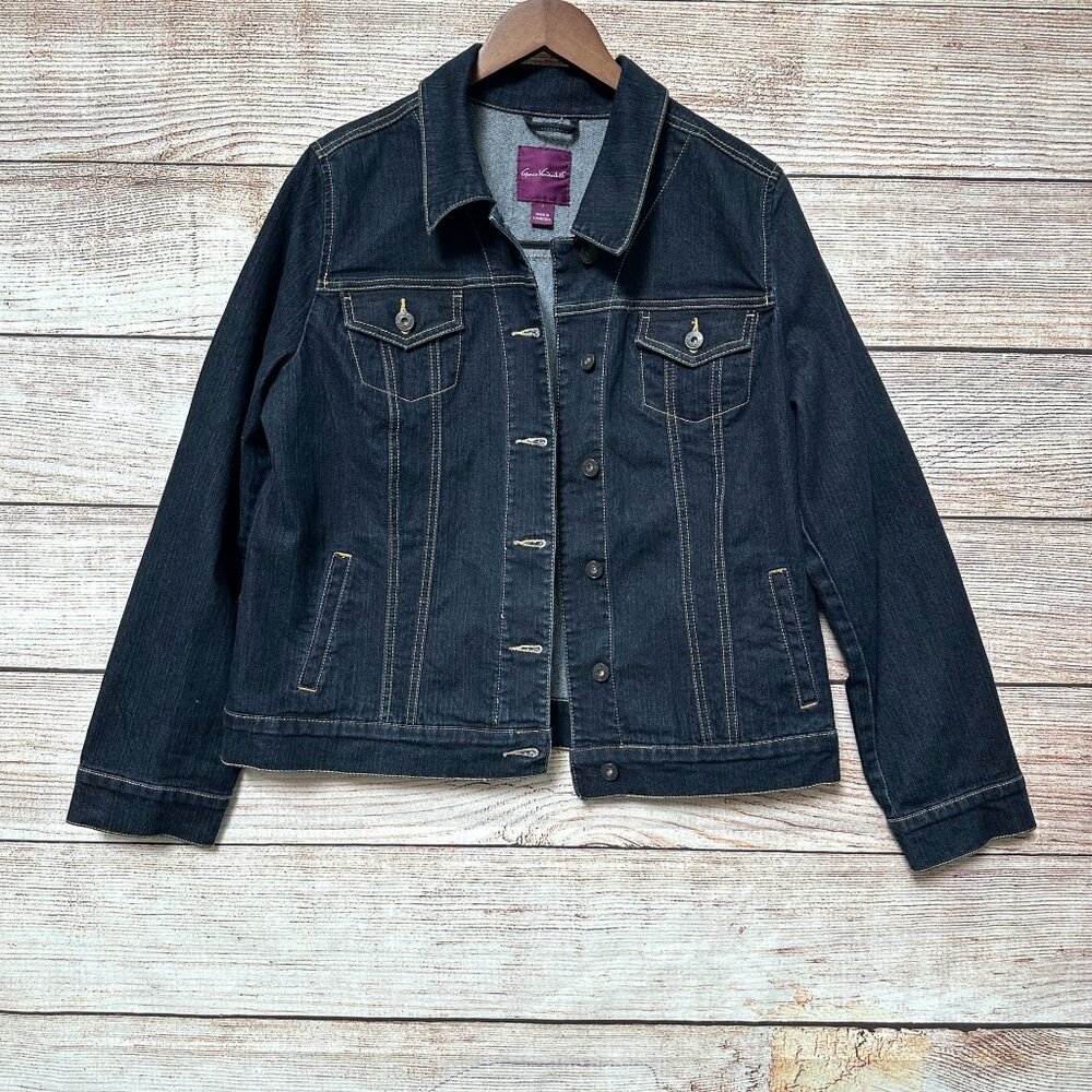 Gloria Vanderbilt Denim Jacket Womens Large Dark Blue Button Front Classic - Picture 3 of 12